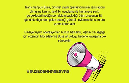 Transgender Inmate Buse Pauses Hunger Strike on 38th Day
